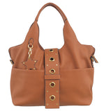 BESSIE LONDON Tan Pebbled Buckle Tote Bag