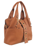 BESSIE LONDON Tan Pebbled Buckle Tote Bag
