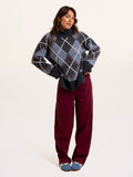 BRAKEBURN Helga Navy Blue Argyle Jumper