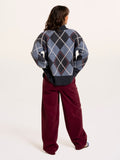 BRAKEBURN Helga Navy Blue Argyle Jumper