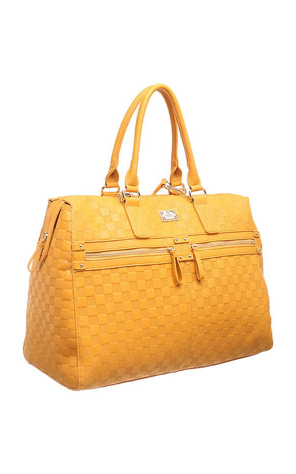 Yellow Checker Board Holdall - Bessie London