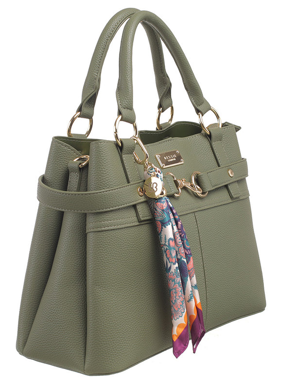 BESSIE LONDON Green Scarf Charm Tote Bag