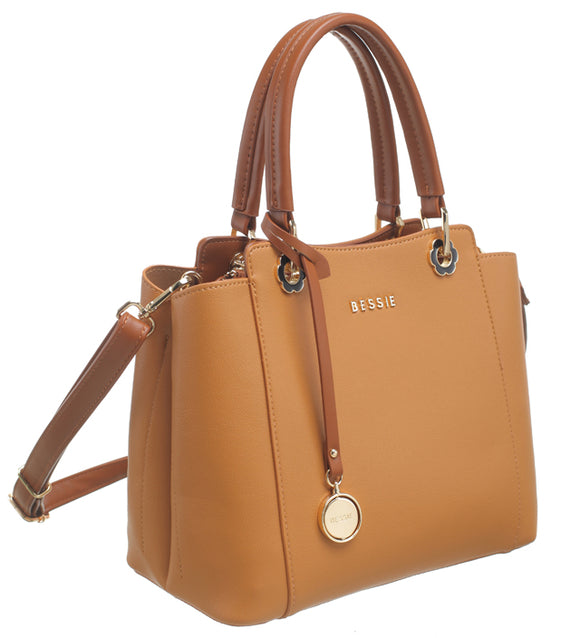 Tan Two Tone Tote Bag - BESSIE LONDON
