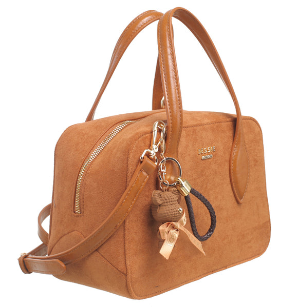 BESSIE LONDON Tan Teddy Charm Suede Tote Bag