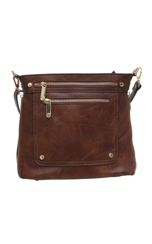 BESSIE LONDON Coffee Zip Pocket Crossbody Bag