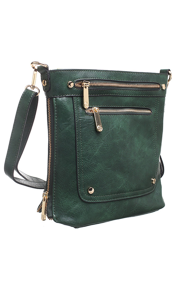 BESSIE LONDON Green Zip Pocket Crossbody Bag