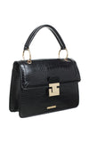 Black Croc Print Flap Over Handbag - Bessie London