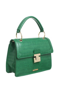 Green Croc Print Flap Over Handbag - Bessie London