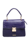 Purple Croc Print Flap Over Handbag - Bessie London