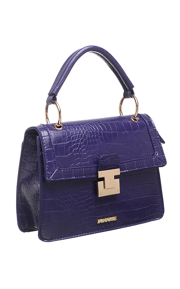 Purple Croc Print Flap Over Handbag - Bessie London