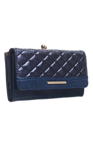 Navy Quilted Clasp Purse - Bessie London