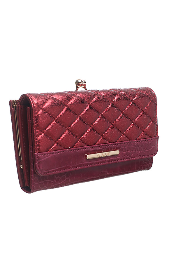 Wine Quilted Clasp Purse - Bessie London