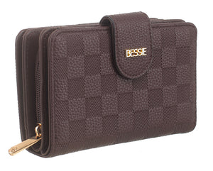 Coffee Small Checker Board Purse - Bessie London