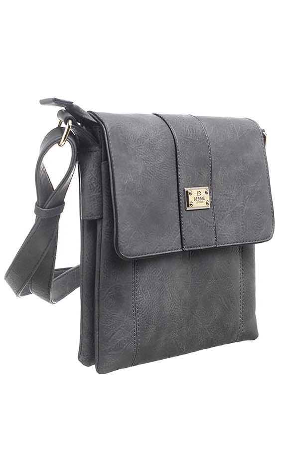 BESSIE LONDON Grey 2 Pocket Cross Body Bag