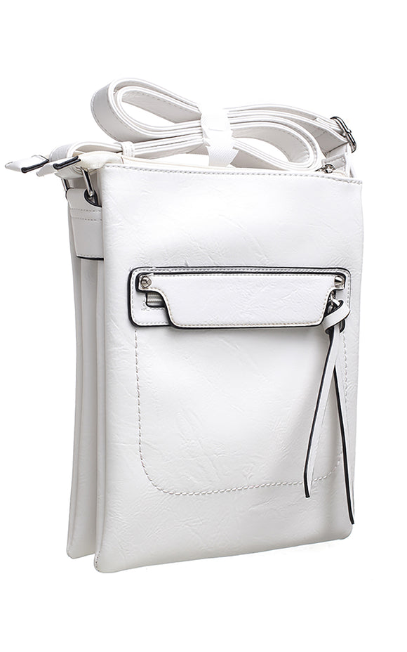 White Classic Zipper Cross Body Bag - Bessie London