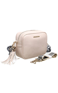 Beige Camera Cross Body Bag with Tassel - Bessie London