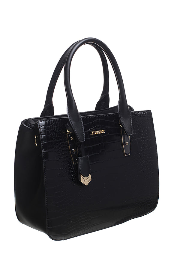 Black Croc Print Tote - Bessie London