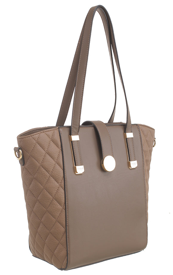 Khaki Quilted Shoulder Bag - Bessie London