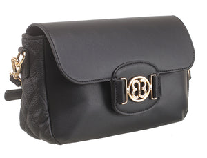 Black Quilted Flap Over Bag - Bessie London