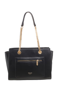 Black Classic Ring Chain Shoulder Bag - Bessie London