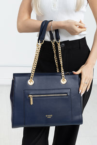 Navy Classic Ring Chain Shoulder Bag - Bessie London