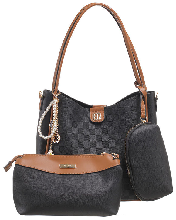 BESSIE LONDON Black Checkerboard 2in1 Shoulder Bag