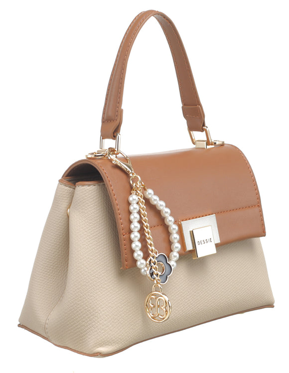 BESSIE LONDON Beige Flap Over Crossbody Bag