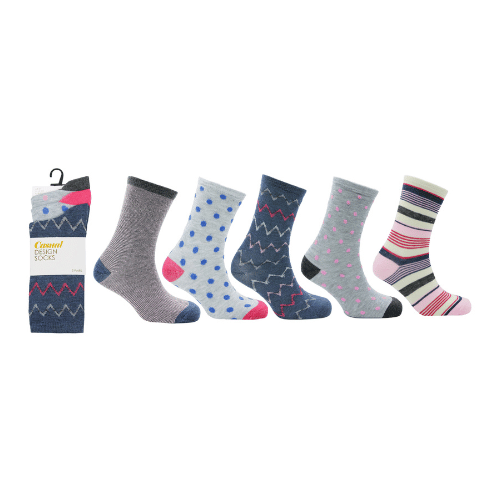 Ladies Mixed Design Casual Socks  - 3pp