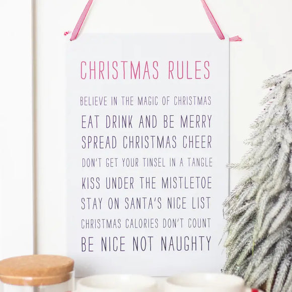 Christmas Rules Metal Hanging Sign - 30cm