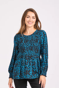 MUDFLOWER Blue Leaf Print Top