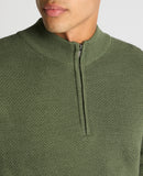 Remus Uomo Green Long Sleeve Half Zip Sweater