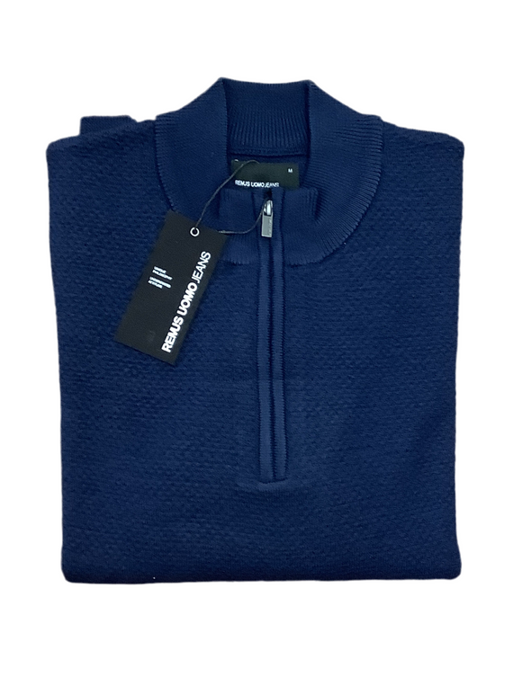 REMUS UOMO Indigo Long Sleeve Half Zip Sweater