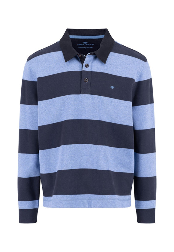 FYNCH HATTON Blue Striped Rugby Sweat