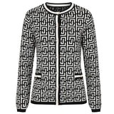 EMRECO  Black & White Retro Pattern Cardigan