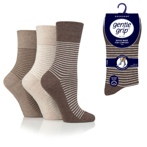 GENTLE GRIP Brown Fine Stripe - 3 Pair Pack