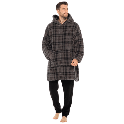 Grey Check Sherpa Snuggle Hoodie