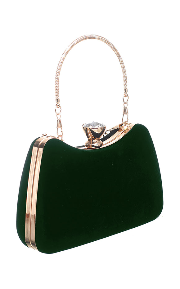 Green Vintage Velvet Top Handle Clutch Bag - Bessie London