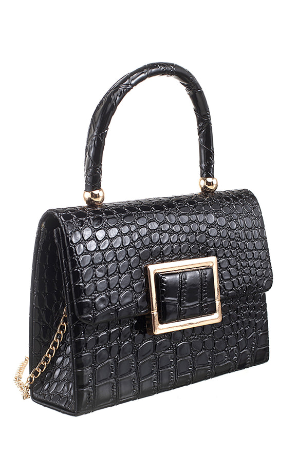 BESSIE LONDON Black Croc Bag