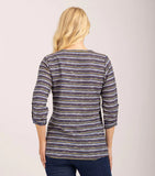 MUDFLOWER Blue Stripe Notch Neck Top