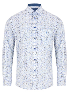 DRIFTER Blue Leaf Pattern Long Sleeve Shirt