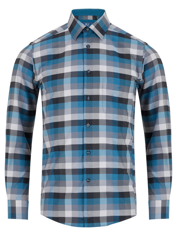 DRIFTER Blue & Grey Check Long Sleeve Shirt