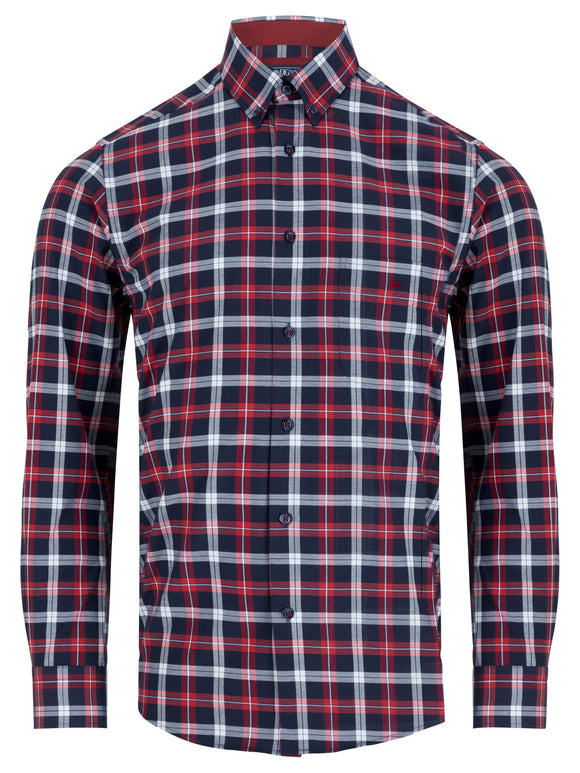 DRIFTER Navy & Red Check Long Sleeve Shirt