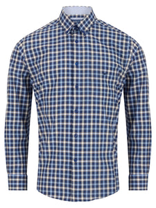 DRIFTER Navy Blue Long Sleeve Check Shirt