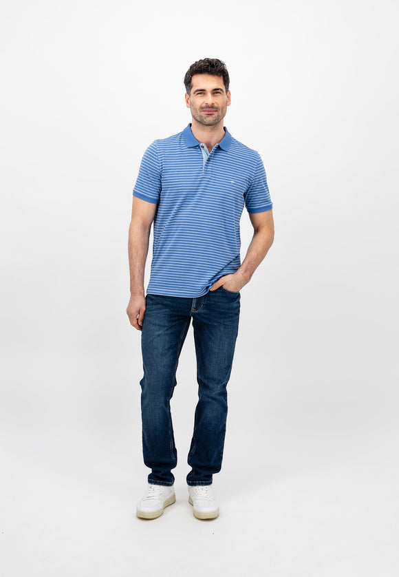 FYNCH HATTO Blue Stripe Cotton Polo Shirt