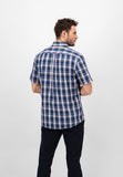 FYNCH HATTON Navy Check Cotton Short Sleeve Shirt