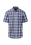 FYNCH HATTON Navy Check Cotton Short Sleeve Shirt