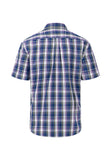 FYNCH HATTON Navy Check Cotton Short Sleeve Shirt