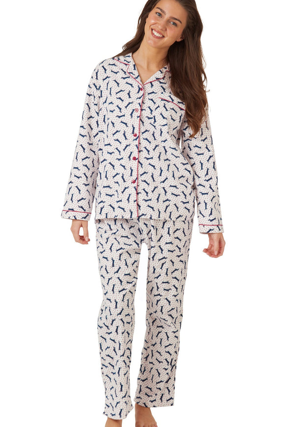 INDIGO SKY Ivory Dotty Dachshund Cosy Brushed Cotton Pyjamas