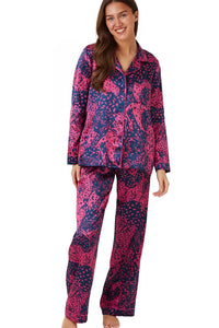 INDIGO SKY Cerise Cheetah Print Satin Pyjamas