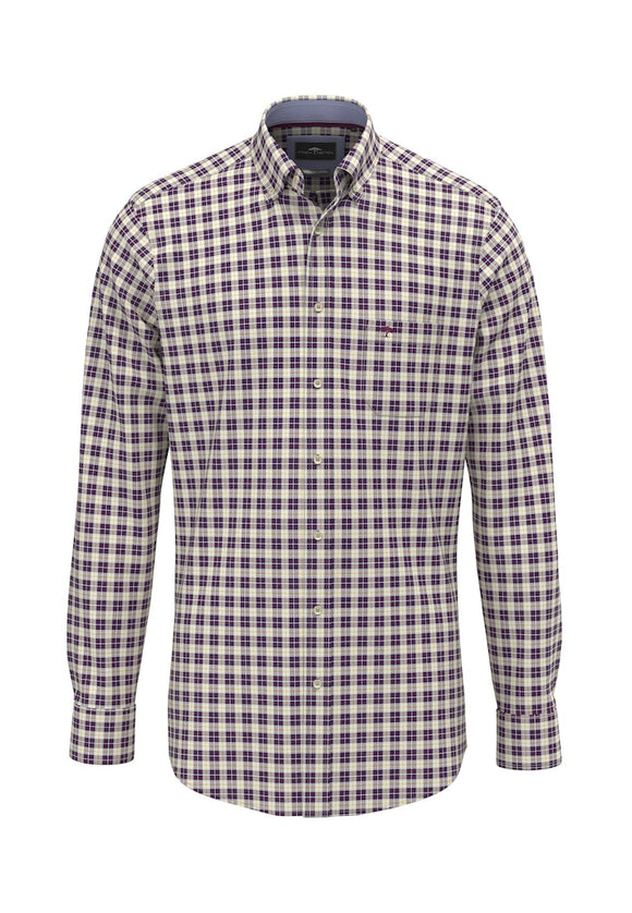 FYNCH HATTON Deep Merlot Check Shirt 1509 8790